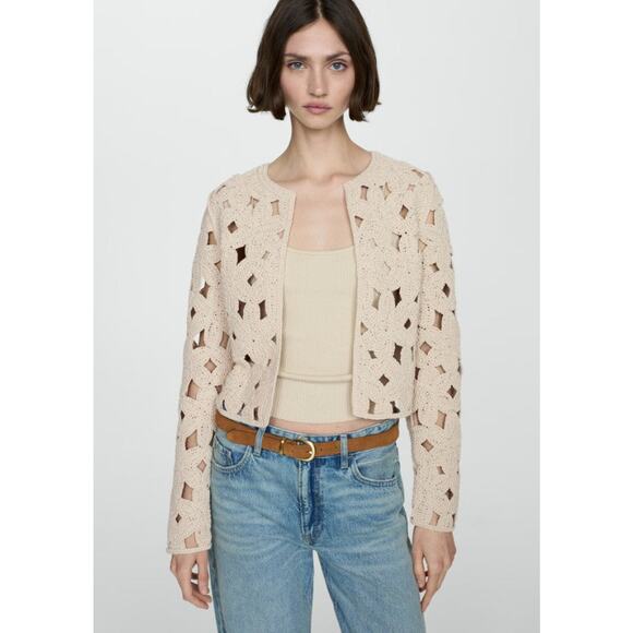 MANGO Crochet Jacket With Openwork Details - M Beige - Picture 1 of 5
